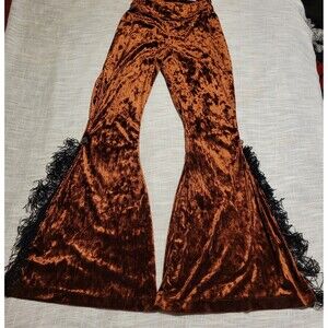 Silverado Velvet Flare Bell Bottom Pants Womens Size Medium Brown Fringed